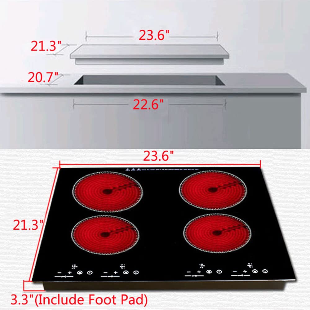 Yahpetes Electric Cooktop 24" Built in Electric Stove Top 4 Burner Electric Cooktop 9 Power Levels Child Safety Lock 220V~240V 6000W Electric Radiant Cooktop With Touch Control (4 Cooktops)