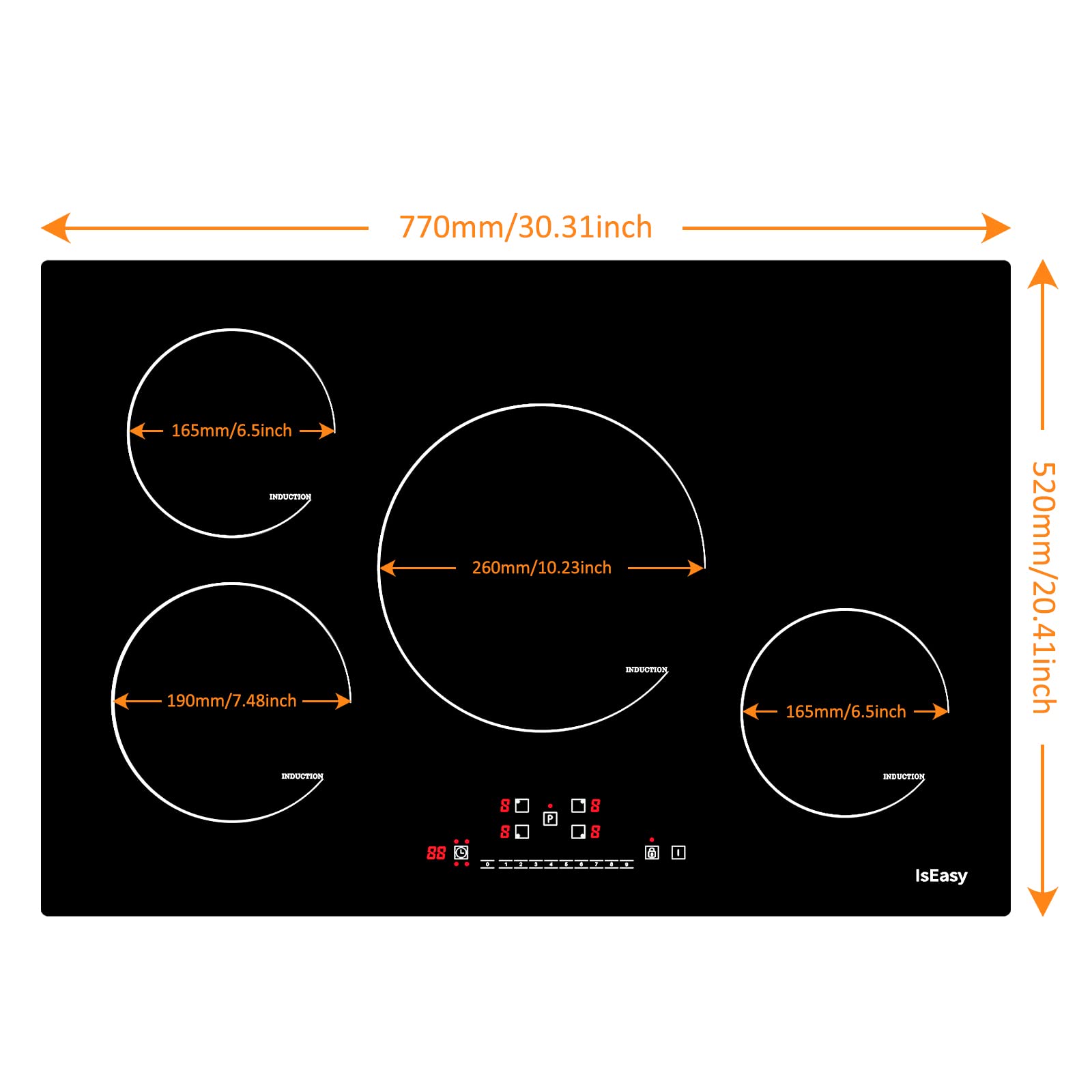 Cooktop 30 inch Induction Cooktop，Built-in 4 Burner IsEasy Induction Hob Drop-in 4 Burner Induction Stovetop, 9 Power Levels, Sensor Touch Control, Child Safety Lock, Timer