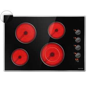 noxton 30 inch 4 burners electric cooktop, built-in 30" radiant electric ceramic stove top with glass protection metal frame,knob control, hot surface indicator, 220-240v, no plug, hard wire