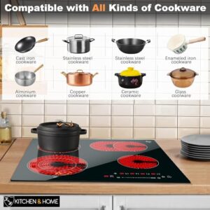 K&H 4 Burner 24 Inch Built-in Electric Stove Top Radiant Ceramic Cooktop SLIDER Touch Control 240V 7200W CE24-7206SL