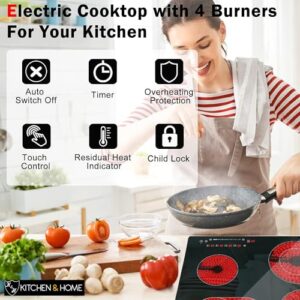 K&H 4 Burner 24 Inch Built-in Electric Stove Top Radiant Ceramic Cooktop SLIDER Touch Control 240V 7200W CE24-7206SL