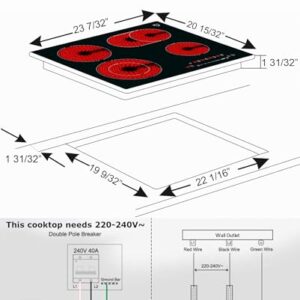 K&H 4 Burner 24 Inch Built-in Electric Stove Top Radiant Ceramic Cooktop SLIDER Touch Control 240V 7200W CE24-7206SL