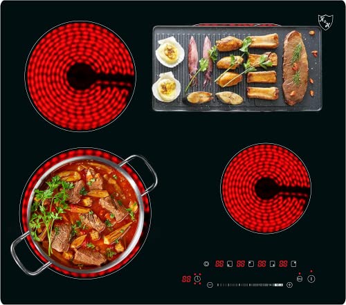 K&H 4 Burner 24 Inch Built-in Electric Stove Top Radiant Ceramic Cooktop SLIDER Touch Control 240V 7200W CE24-7206SL