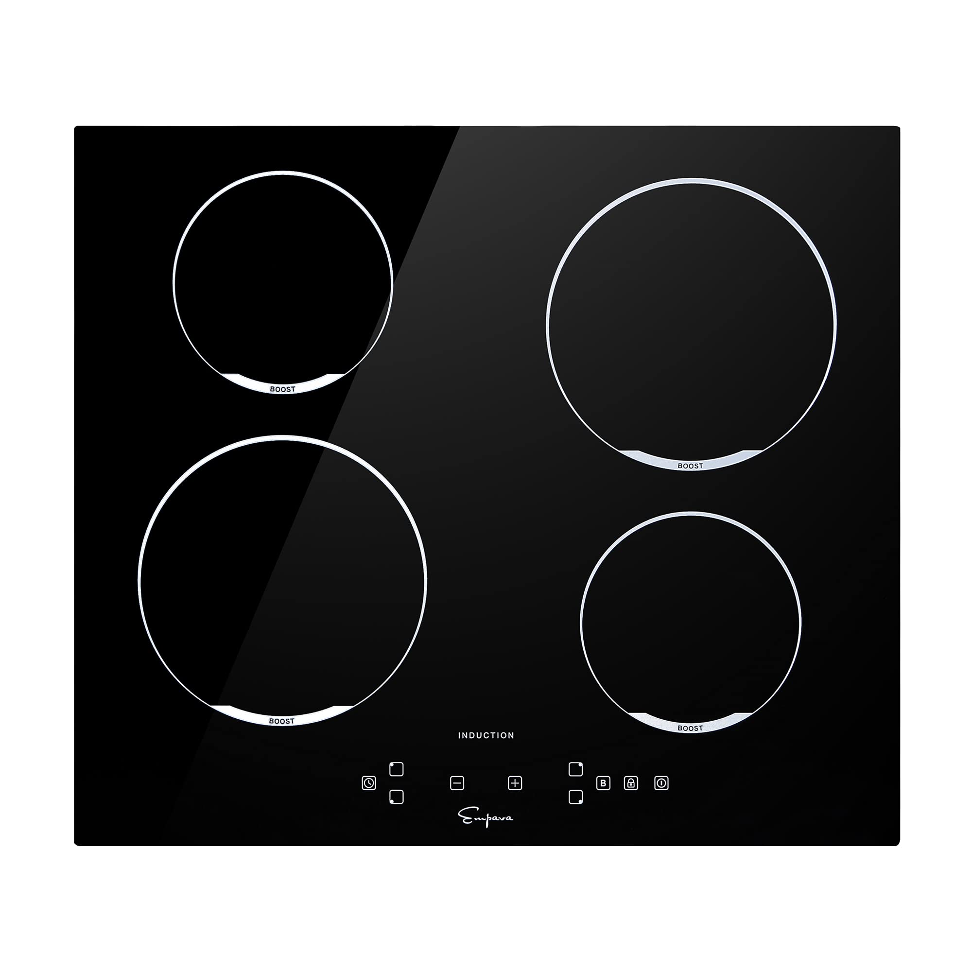 Empava 24" Built-in Electric Induction Cooktop with 4 Elements Power Boost Burners in Black Vitro Ceramic Glass, 24 Inch