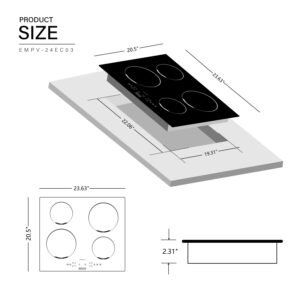 Empava 24" Built-in Electric Induction Cooktop with 4 Elements Power Boost Burners in Black Vitro Ceramic Glass, 24 Inch