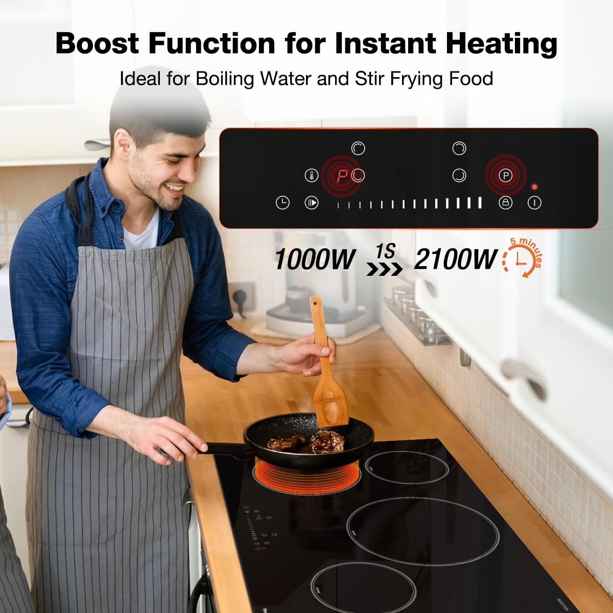 thermomate 30 Inch Induction Cooktop, 6500W Built in Induction Stove Top with 4 Boost Burner, ETL & FCC Certified Electric Cooktop, 9 Heating Level, Timer & Child Lock, Sensor Touch, 240V