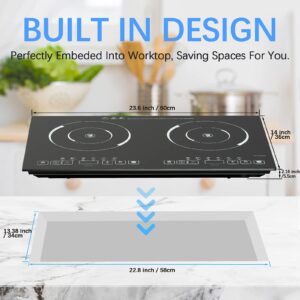 24 inch 2 Burners Electric Cooktop 110V Ceramic Electric Stove with 2 Cooktops 2000W Ajustable portable Electric Cooktop for Cooking(2 Burner Countertop round)