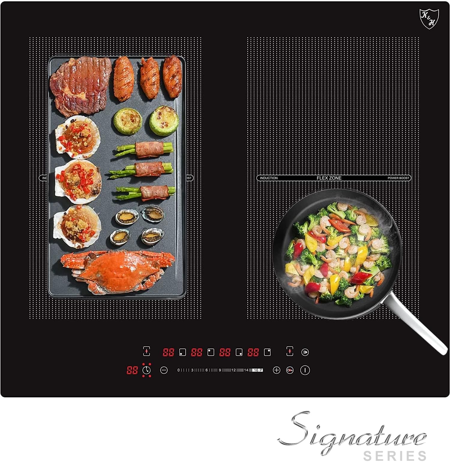 K&H SIGNATURE SERIES 4 Burner 24 Inch Built-in Induction FLEX Electric Stove Top Ceramic Cooktop SLIDER Touch Control 240V 6800W IN24-6004FLX