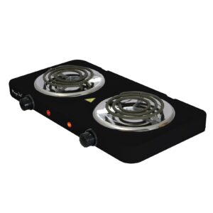 MegaChef Electric Easily Portable Ultra Lightweight Dual Coil Burner Cooktop Buffet Range in Matte Black