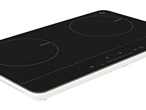 K&H 2 Burner Double Dual 24 Inch Induction ULTRA SLIM Electric Stove Top Ceramic Cooktop White 120V 1800W IN-DD18-120S