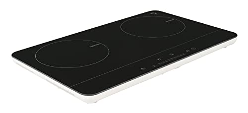 K&H 2 Burner Double Dual 24 Inch Induction ULTRA SLIM Electric Stove Top Ceramic Cooktop White 120V 1800W IN-DD18-120S