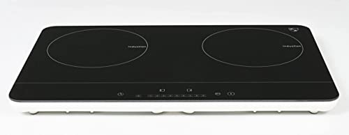 K&H 2 Burner Double Dual 24 Inch Induction ULTRA SLIM Electric Stove Top Ceramic Cooktop White 120V 1800W IN-DD18-120S