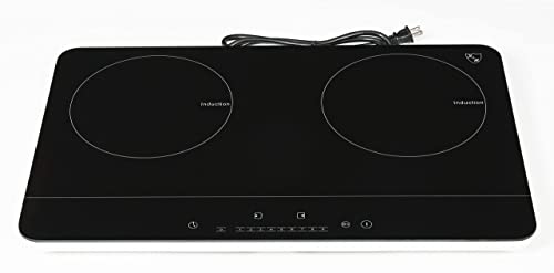 K&H 2 Burner Double Dual 24 Inch Induction ULTRA SLIM Electric Stove Top Ceramic Cooktop White 120V 1800W IN-DD18-120S