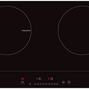 K&H 2 Burner Double Dual 24 Inch Induction ULTRA SLIM Electric Stove Top Ceramic Cooktop White 120V 1800W IN-DD18-120S