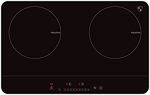 K&H 2 Burner Double Dual 24 Inch Induction ULTRA SLIM Electric Stove Top Ceramic Cooktop White 120V 1800W IN-DD18-120S