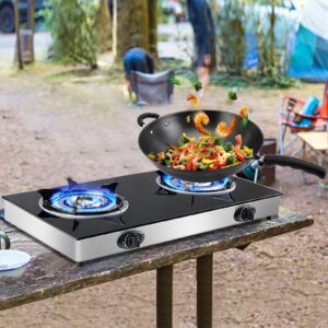 Propane Gas Cooktop 2 Burners Stove portable gas stove Tempered Glass Double Auto Ignition Camping Burner LPG for RV, Apartments, Outdoor