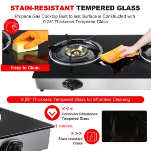 Propane Gas Cooktop 2 Burners Stove portable gas stove Tempered Glass Double Auto Ignition Camping Burner LPG for RV, Apartments, Outdoor