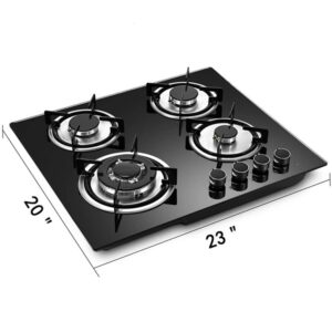 23.23"Tempered Glass Gas Cooktop,Electric 4 Burners Gas Stoves Top, Drop-in Gas Hob Dual Fuel LPG/NG Gas Cooker Stovetop Built-in Gas Stove 4 Burners for Home Kitchen/Commercial Restaurant Black,3300W