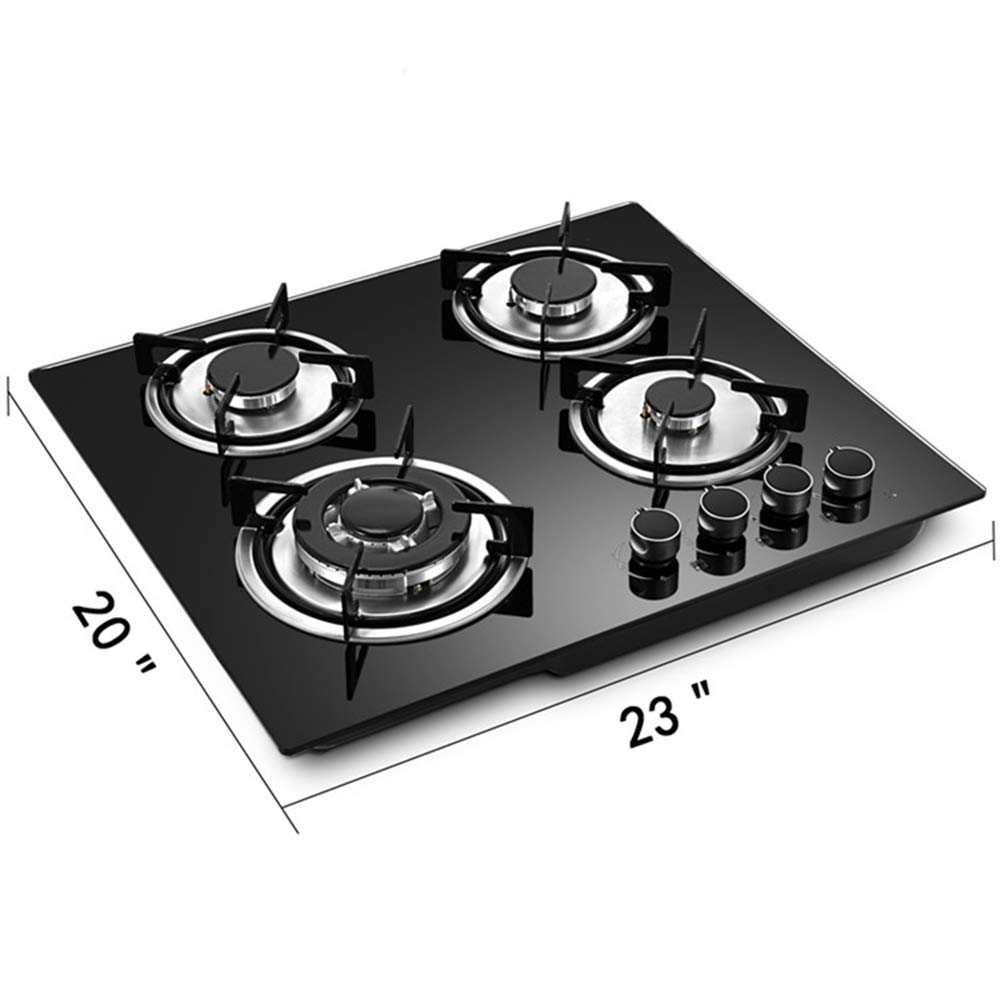 23.23"Tempered Glass Gas Cooktop,Electric 4 Burners Gas Stoves Top, Drop-in Gas Hob Dual Fuel LPG/NG Gas Cooker Stovetop Built-in Gas Stove 4 Burners for Home Kitchen/Commercial Restaurant Black,3300W