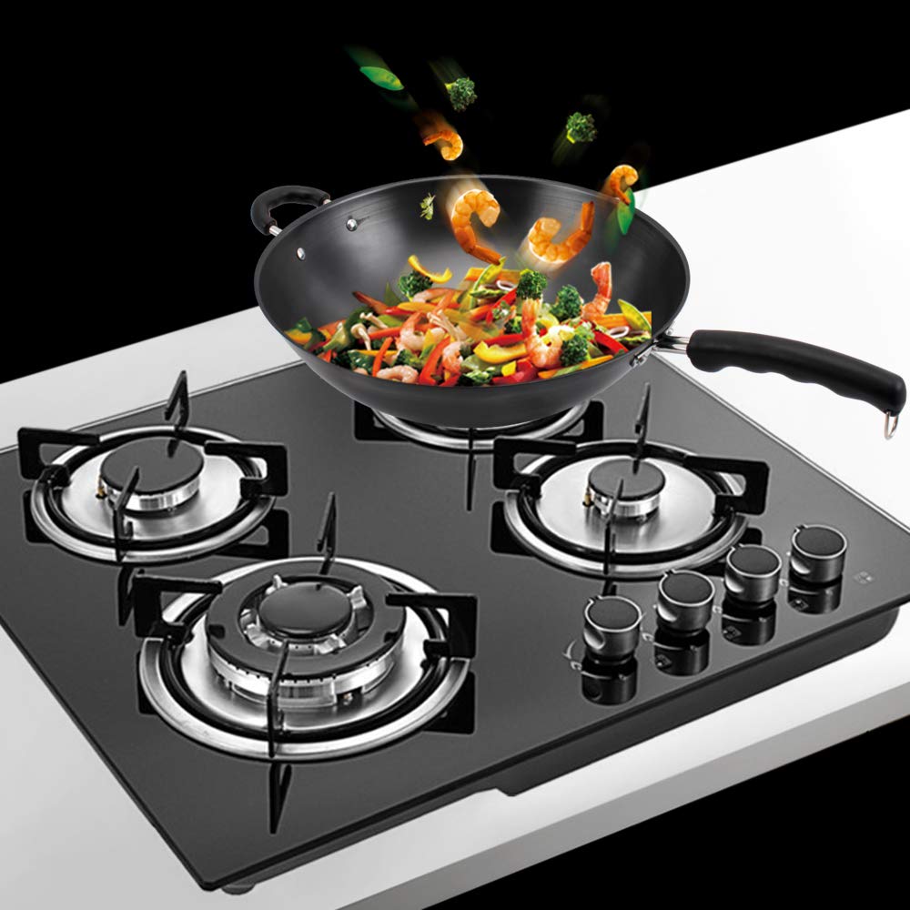 23.23"Tempered Glass Gas Cooktop,Electric 4 Burners Gas Stoves Top, Drop-in Gas Hob Dual Fuel LPG/NG Gas Cooker Stovetop Built-in Gas Stove 4 Burners for Home Kitchen/Commercial Restaurant Black,3300W