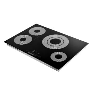 COSMO COS-304TBECC Electric Ceramic Glass Cooktop with 4 Burners, Dual Zone Element, Hot Surface Indicator Light, 30 inch Touch Controls, Black