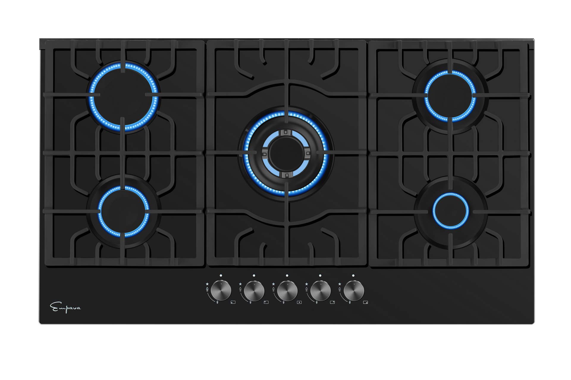 Empava 30" Gas Stove Cooktop LPG/NG Convertible with 5 Italy SABAF Burners Tempered Glass in Black, 30 Inch