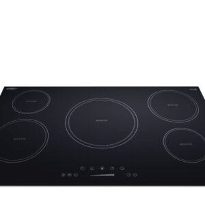 Summit SINC5B36W 36-inch 5 burner Digital Electric Induction Cooktop, White Ceramic Glass, 208V-240V, 9300W, Child lock, Energy Efficient, Timer, Easy to Clean