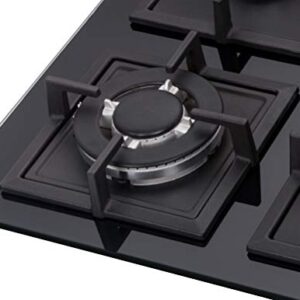 K&H 4 Burner 24 Inch Built-in LPG/Propane Gas Stove Top Glass Surface Cast Iron Cooktop UL/ETL Certified 4-GCW-LPG