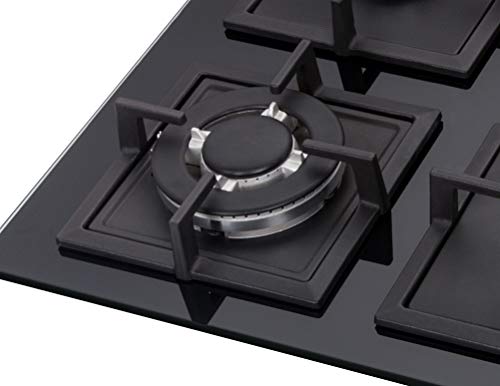 K&H 4 Burner 24 Inch Built-in LPG/Propane Gas Stove Top Glass Surface Cast Iron Cooktop UL/ETL Certified 4-GCW-LPG