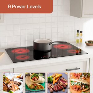 Empava Electric Stove Built in Radiant Ceramic Cooktop with Glass Smooth Surface 5 Burners with Dual Element and Warm Zone,7700W,220-240v Hard Wired, No Plug, ETL Certified, 36 inch, Black