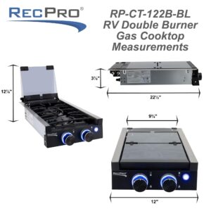 RecPro RV Built In Gas Cooktop | 2 Burner or 3 Burner | RV Cooktop Stove | 6,500 and 8,000 BTU Burners | Cover Included (Black, 2-Burner)