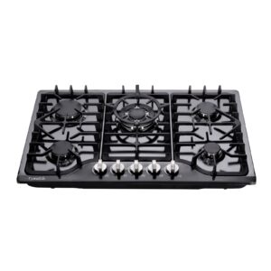 30 inch gas cooktop, built-in stainless steel gas stovetop 5 high efficiency burners gas stove lpg/ng convertible gas hob (black)