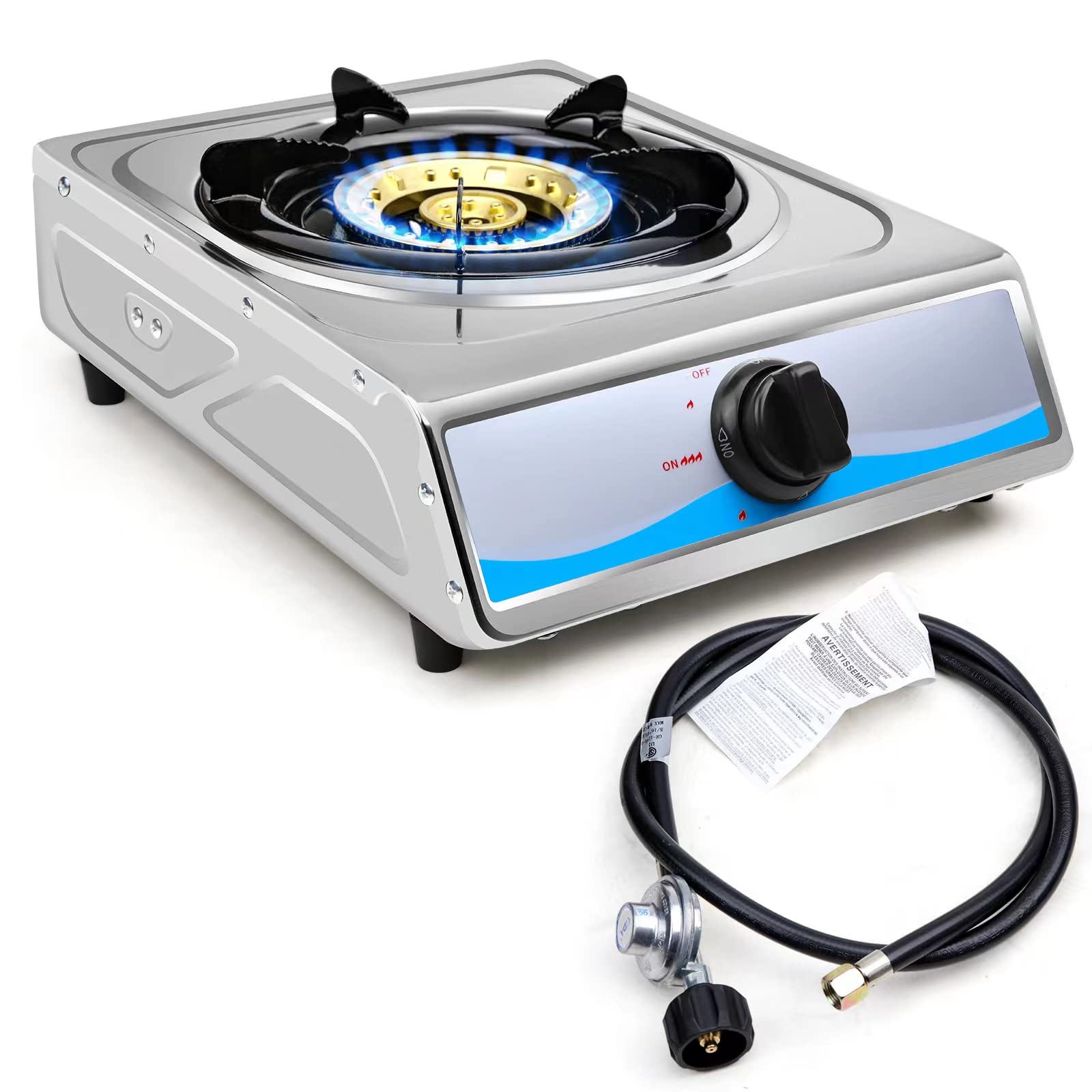 Propane Gas Cooktop，Single Burner Gas Stove Stainless Steel Portable Gas Stove，Auto Ignition Camping Single Burner LPGfor RV, Apartments, Outdoor