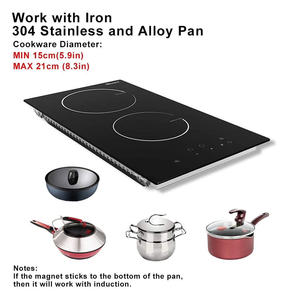 Induction Cooktop 12 Inch, 220V~240V, 2 Burners Electric Cooktop,3500W, 12'' Built-in Double Electric Stove Top Countertop Cooker with Hard Wire,No Plug