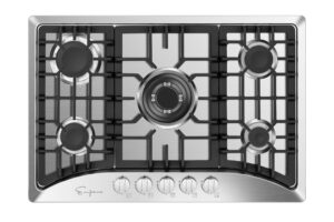 empava 30 inch cooktop gas with 5 italy sabaf burners, 30" ng/lpg convertible dual fuel stove perfect for modern kitchens and rv cooking, black