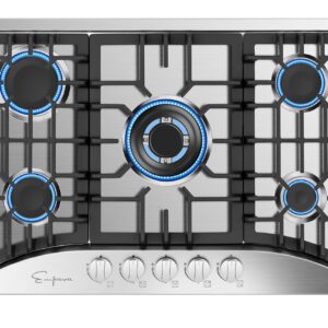 Empava 30 inch cooktop Gas with 5 Italy SABAF Burners, 30" NG/LPG Convertible Dual Fuel Stove Perfect for Modern Kitchens and RV Cooking, Black