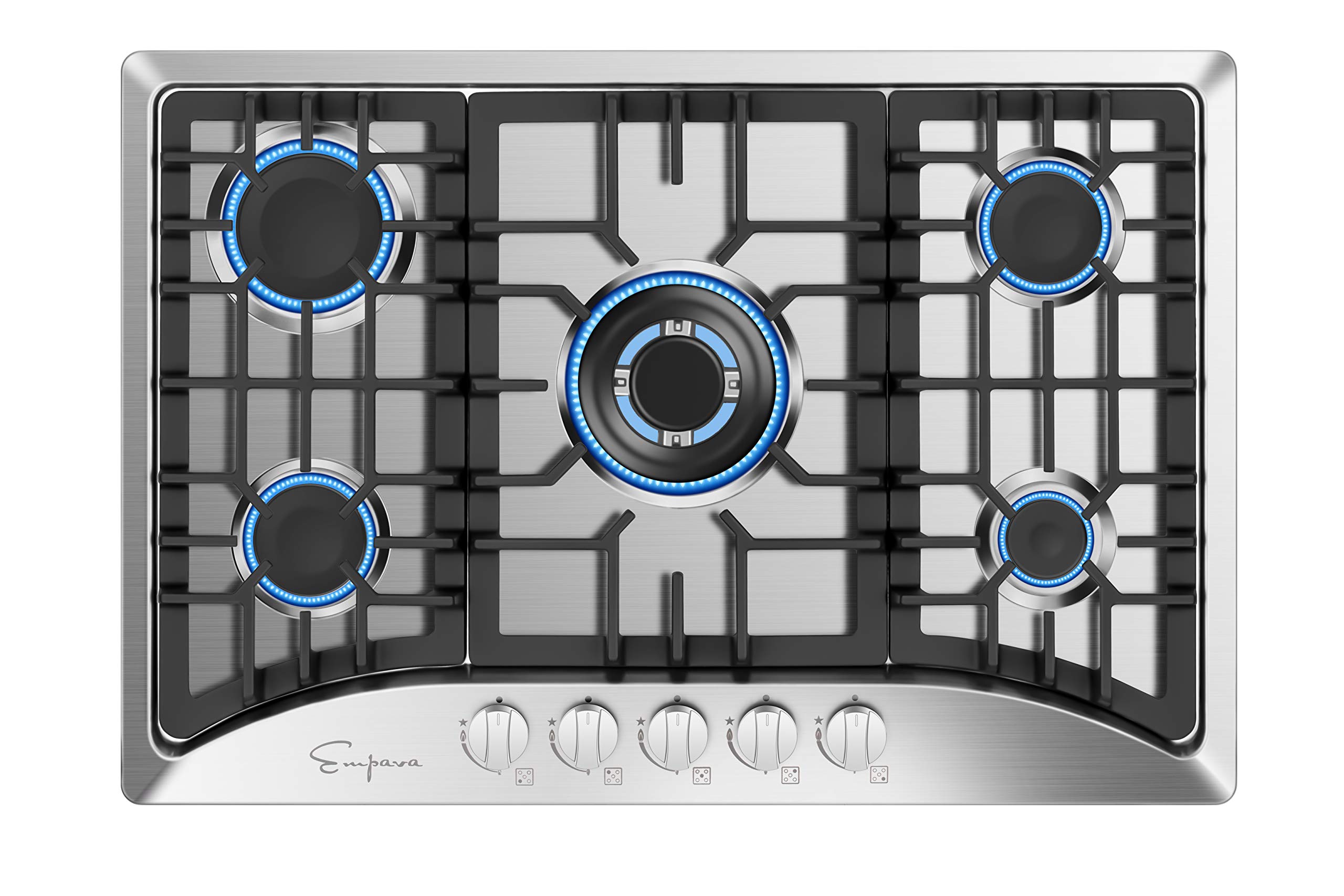 Empava 30 inch cooktop Gas with 5 Italy SABAF Burners, 30" NG/LPG Convertible Dual Fuel Stove Perfect for Modern Kitchens and RV Cooking, Black