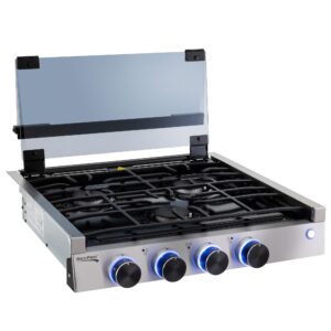 RecPro RV Built In Gas Cooktop | 2 Burner or 3 Burner | RV Cooktop Stove | 6,500 and 8,000 BTU Burners | Cover Included (Stainless Steel, 3-Burner)