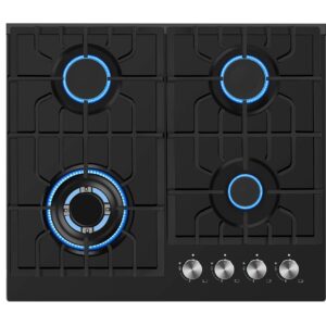 Empava 24 Inch Gas Cooktop Professional 4 Italy Sabaf Burners Stove Top Certified with Thermocouple Protection in Black Tempered Glass