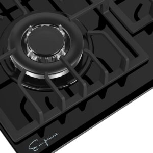 Empava 24 Inch Gas Cooktop Professional 4 Italy Sabaf Burners Stove Top Certified with Thermocouple Protection in Black Tempered Glass