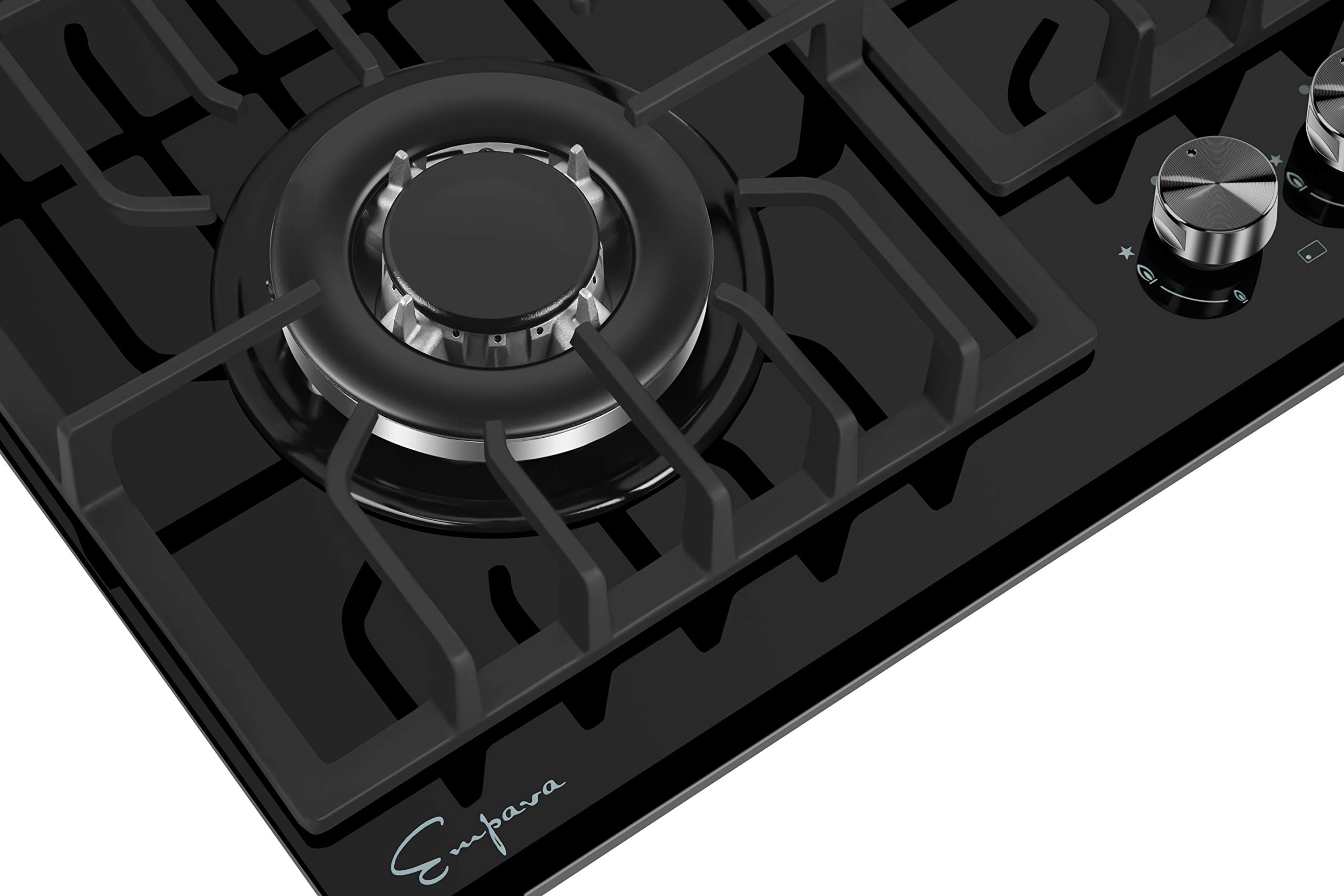 Empava 24 Inch Gas Cooktop Professional 4 Italy Sabaf Burners Stove Top Certified with Thermocouple Protection in Black Tempered Glass