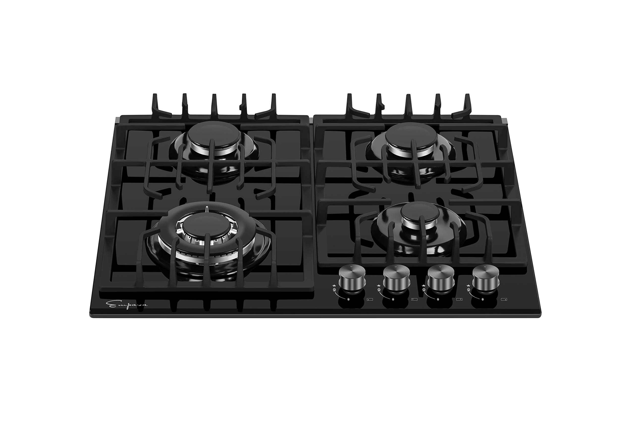 Empava 24 Inch Gas Cooktop Professional 4 Italy Sabaf Burners Stove Top Certified with Thermocouple Protection in Black Tempered Glass