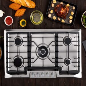 Empava 36 Inch Gas Stove Cooktop 5 Italy Sabaf Sealed Burners NG/LPG Convertible in Stainless Steel