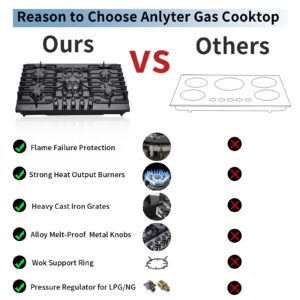 Anlyter 30 Inch Gas Cooktop, 5 Burners Built-in Stove Top Stainless Steel (Thermocouple Protection), LPG/NG Convertible Stove Dual Fuel Sealed Gas Hob - Black