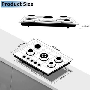 Anlyter 30 Inch Gas Cooktop, 5 Burners Built-in Stove Top Stainless Steel (Thermocouple Protection), LPG/NG Convertible Stove Dual Fuel Sealed Gas Hob - Black