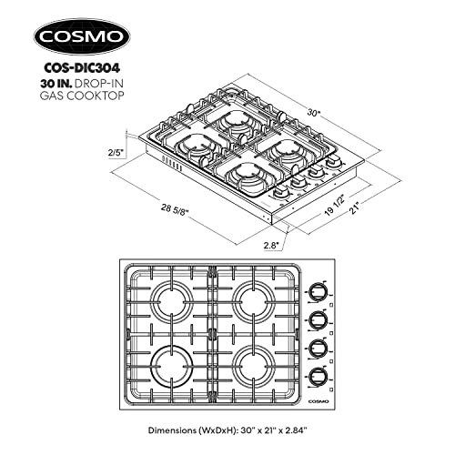 COSMO COS-DIC304 30 in. Gas Cooktop in Stainless Steel with 4 Italian Made Burners