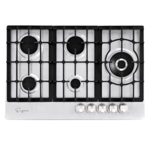 empava 30" built cooktop in stainless steel with 5 gas stove including a 18000 btu power burner, 30in, silver