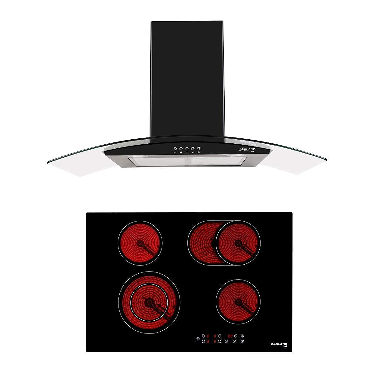 GASLAND Chef CH77BF 240V 30" 4 Burner Electric Ceramic Cooktop Kitchen Package, Comes with GR36BP 36" Glass Wall Mount Range Hood