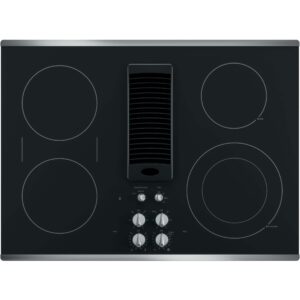 ge profile series 30" downdraft electric cooktop black glass with stainless steel trim pp9830sjss