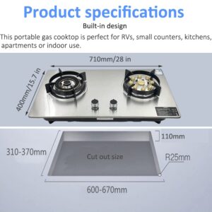 YILIKISS 28" Built-in Gas Cooktops | 2 Burner LPG Propane Gas Cooker Stainless Steel Gas Stove | Dual Burner Gas Hob | Easy to Clean